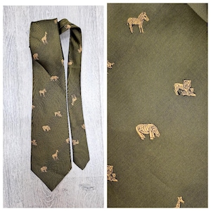 Khaki tie zebra print tie  animal Necktie giraffe print tie vintage rhinoceros tie Mens tie giraffe Necktie groom tie
