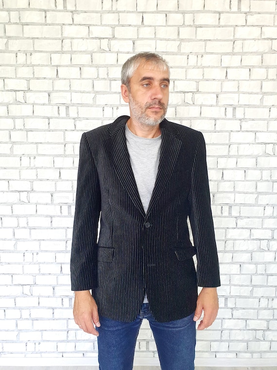 father day gift striped blazer Mens blazer Mens Black velvet blazer Black blazer mens velvet jackets Suit jackets evening jacket size M