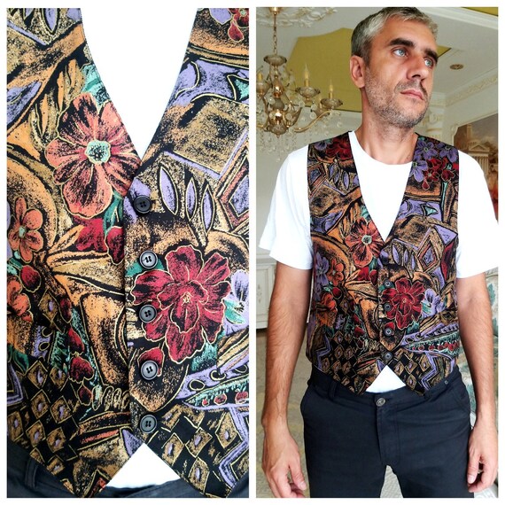 floral vest mens boho vest Flower vest mens vest