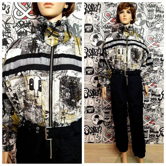 ski clothing Vintage Ski Suit 80s ski suit black