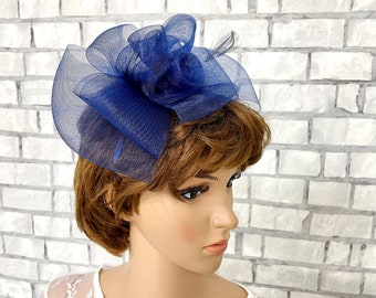 navy blue headband  Statement Headband Church Hat Derby Hat Wedding Fascinator Hat Tea Party Hat wedding headband Ladies headband