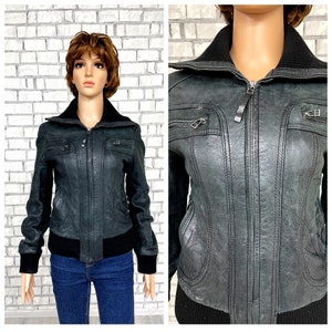 schwarze Leder Kleidung Damenjacke 80er Jahre Damen Lederjacke Crop Jacke Zip Up Jacke Crop Lederjacke S schwarze Wildlederjacke