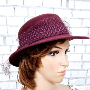 women Felt Hat L wool hat vintage plum Hat formal hat  Felt Hat Classic Hat retro hat Pillbox Hat Brim Hat Fedora Hat Alpine hat Alpine