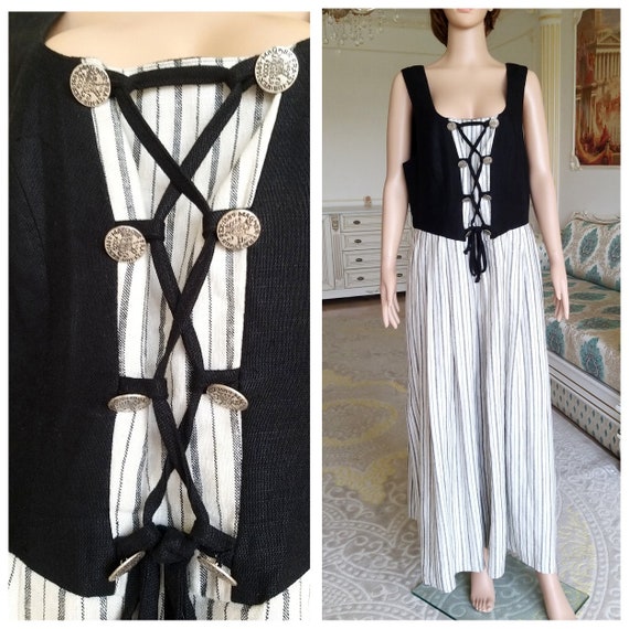 Long linen Dirndl Dress XL Oktoberfest Clothing li