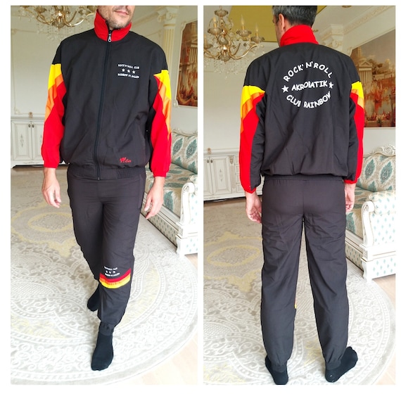 Mens sport suit vintage black track suit Mens trac