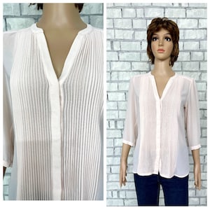 womens Office M blouse Pleated blouse beige blouse Victorian Blouse romantic blouse Casual suit blouse secretary blouse Evening formal blous