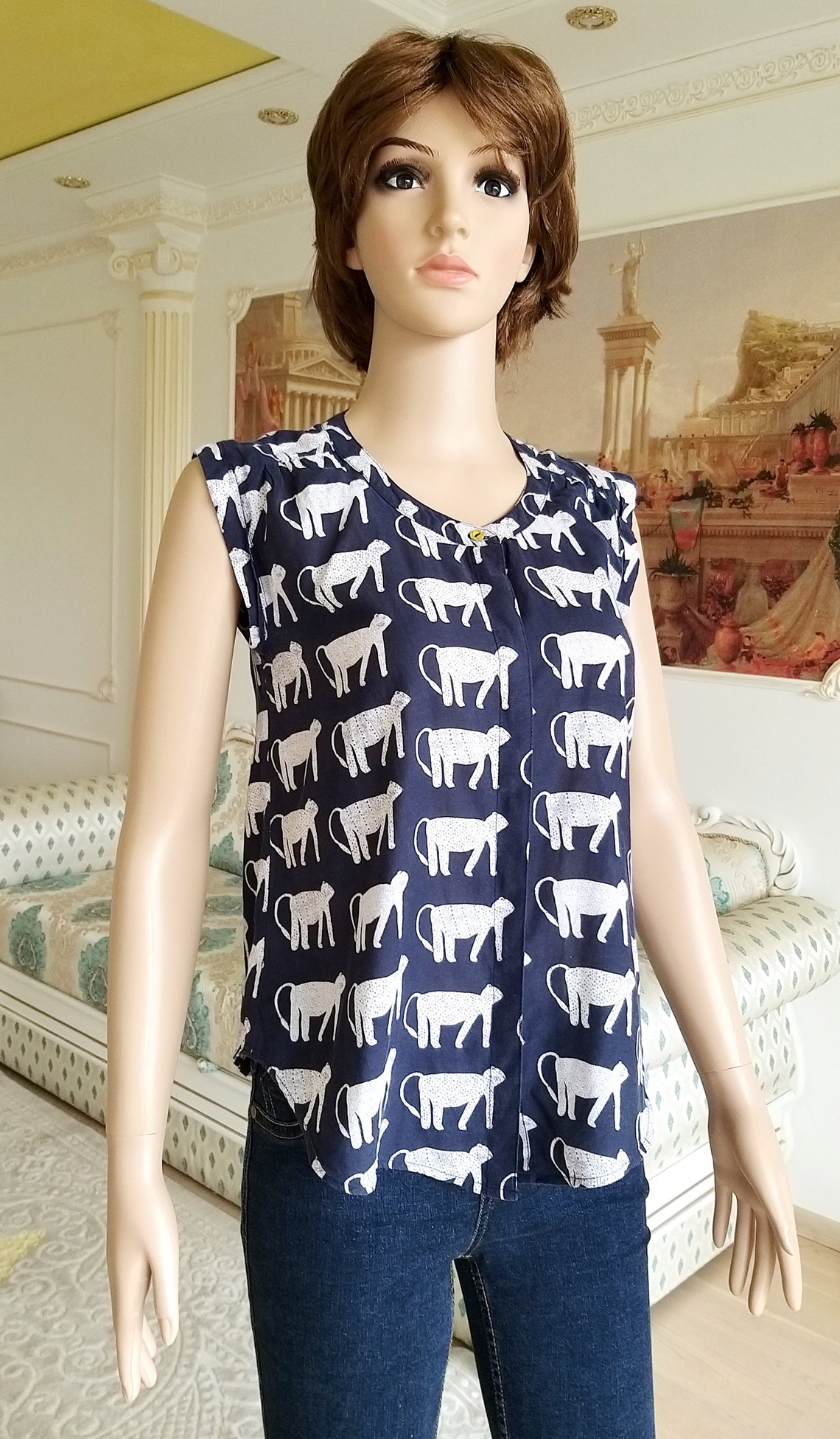 Cat Shirt Cat Top Cat Print Top S Animal Print Top Animal Etsy