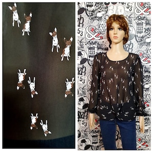 womens shirt M dog shirt dog blouse dog print top animal print top animal blouse long sleeve shirt black dog blouse everyday blouse