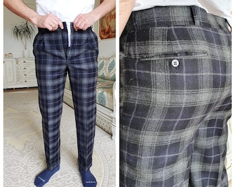 Men's  gray  Pants Retro Pants Men's Pants Checkered Pants Plaid Pants Vintage Tartan Pants Golf Pants M wool Pants plaid Trousers