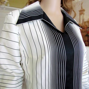 Womens suit vintage mod suit 70s suit ivory Striped suit ivory black suit Two Piece suit skirt suit formal suit M long sleeve suit image 5