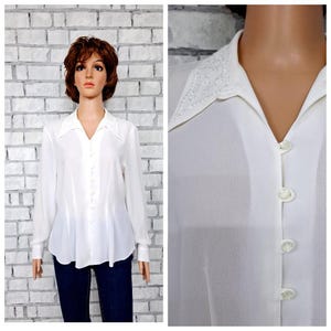 womens Ivory blouse M Secretary Blouse peasant blouse Elegant blouse Classic Romantic blouse Retro blouse embroidered blouse formal blouse