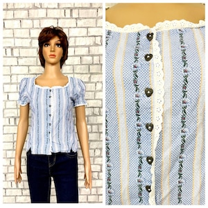 Blue Dirndl Blouse M oktoberfest clothing folk blouse festival top Octoberfest Blouse Victorian top Oktoberfest Top Dirndl Crop Top