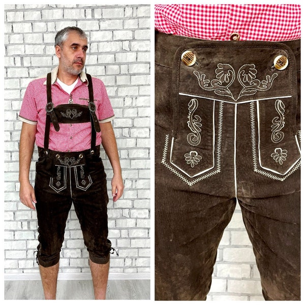 Oktoberfest Clothing Oktoberfest Costume Leather Lederhosen 2XL dark brown Lederhosen Bavarian short German  trachten Oktoberfest Trouser