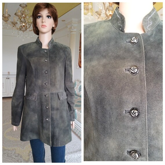 womens Leather blazer suede blazer retro military