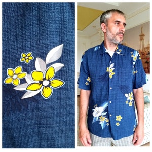 boho shirt hibiscus print shirt beach shirt aloha shirt mens Shirt mens floral shirt hawaiian shirt mens Hawaiian Print Hippie shirt L