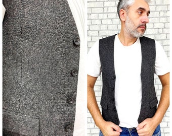 father gift Vest wool Vest XS mens Tweed Vest Vintage Gray Vest waistcoats Retro Vest Check Vest Warm Vest winter Vest