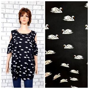 swan print blouse black white blouse 3XL womens blouse swan shirt womens shirt bird shirt bird blouse everyday blouse Minimalist blouse