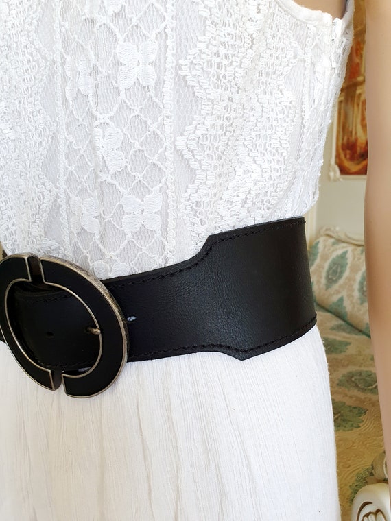 black leather belt Corset belt L women Leather Be… - image 4