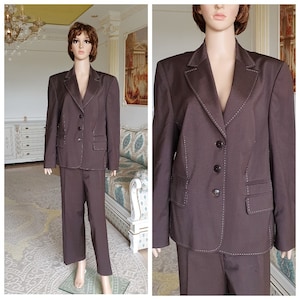Womens suit vintage Womens pants suit pants set mod suit Secretary suit brown suit retro suit  Two Piece suit formal suit 2XL