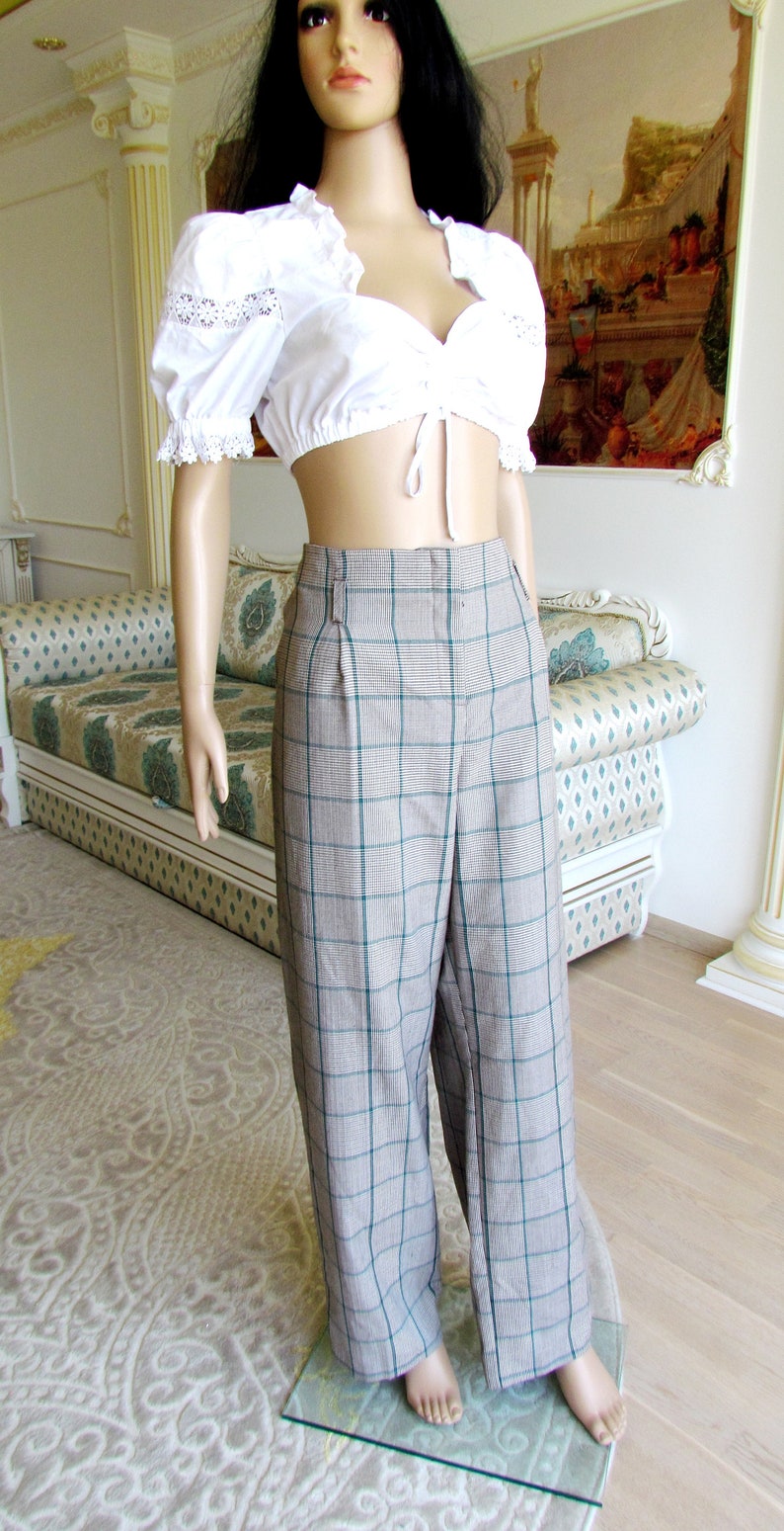 GREEN GRAY Plaid Pants Plus Size Pants Retro Pants Women Pants Etsy