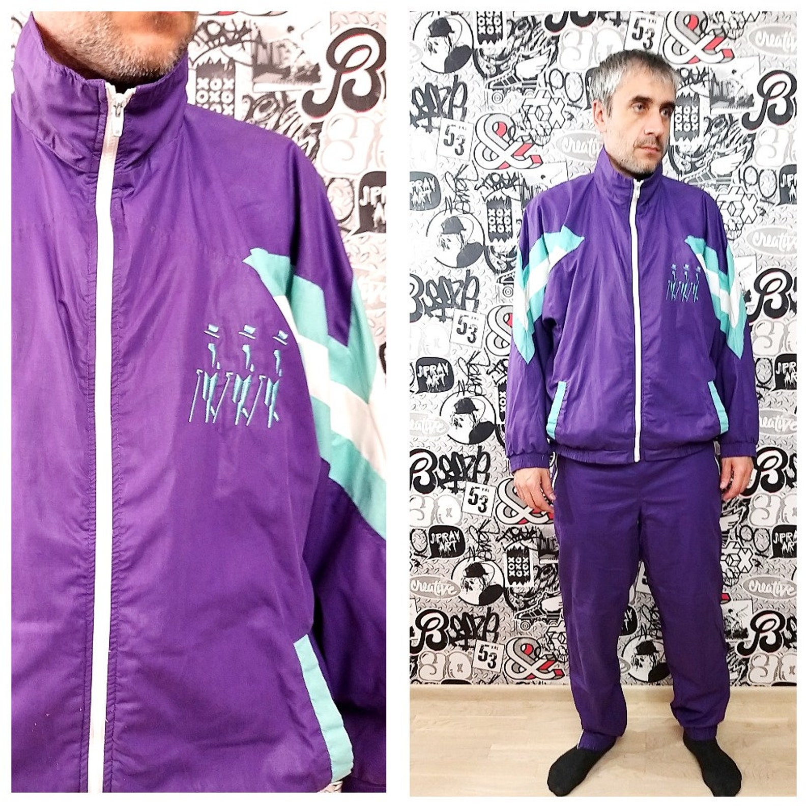 90s purple track suit L Mens track suit colorful sport suit Etsy