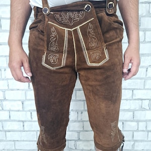 Leather Lederhosen XL Oktoberfest Clothing Oktoberfest Costume brown Lederhosen  Bavarian short german costume trachten Oktoberfest Trousers