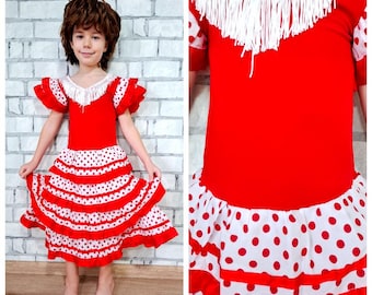 6歳 女の子用 フラメンコドレス ハロウィンドレス 白 赤 カーニバル