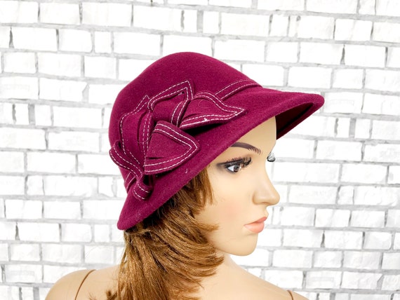 Cloche Hat vintage  burgundy Hat formal hats  Fel… - image 1