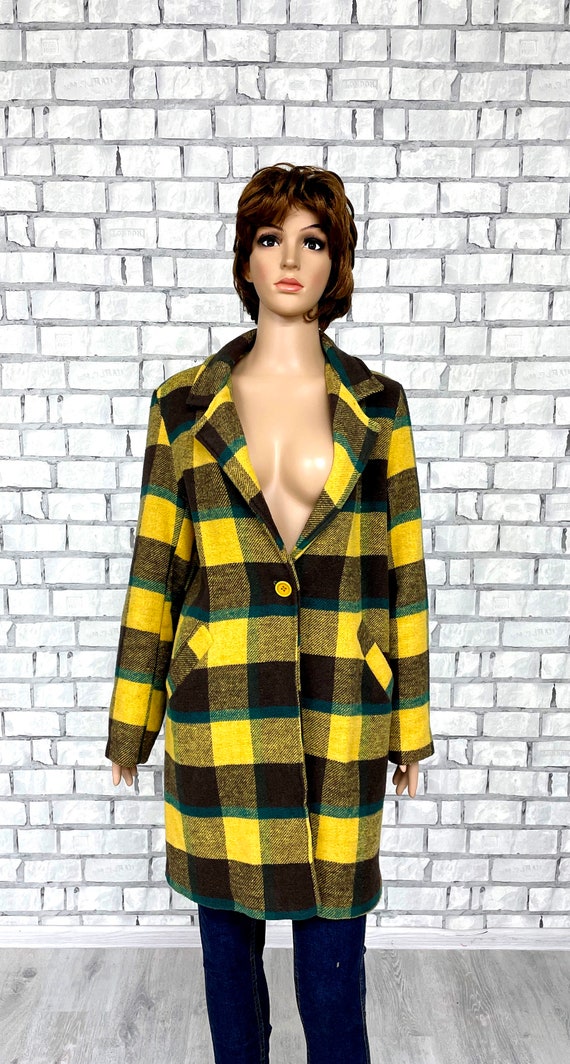 Christmas Gift Brown yellow plaid coat wool coat … - image 2