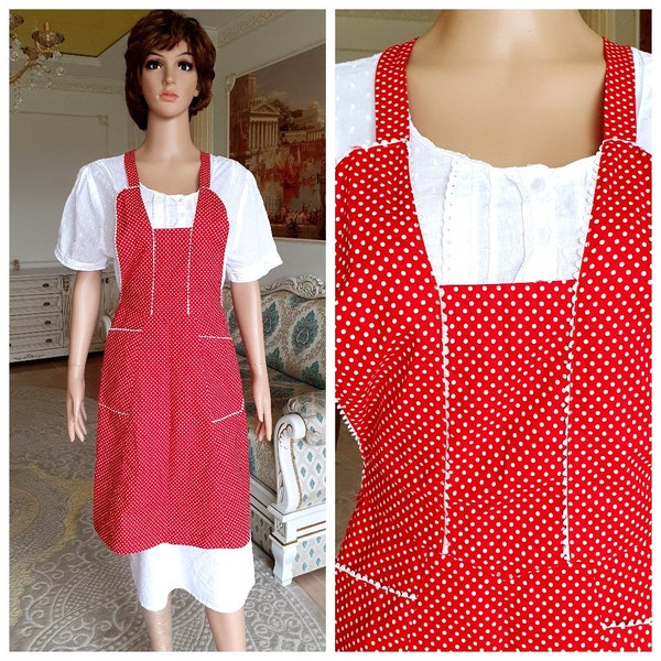 red Polka Dot apron  french farmhouse red apron cotton apron red white Pinafore kitchen apron workwear uniform cooking apron housewife gift