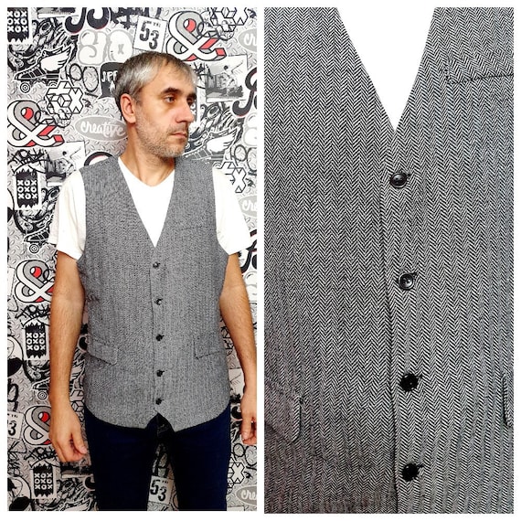 mens Vest Groom Vest Herringbone Top Herringbone … - image 1