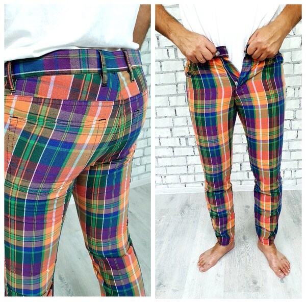 Hochzeitshose Retro Herren Hose Chino Hose Herren Karierte Hose Karierte Tartan Hose Golf Hose M Karierte Hose Boho Hose Multicolor Hose