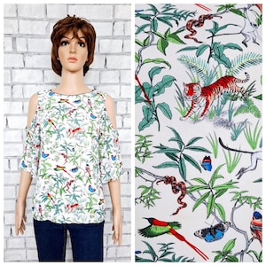 womens blouse M bird snake tiger monkey animals parrot print blouse womens bird top  Boho blouse snake top tiger top