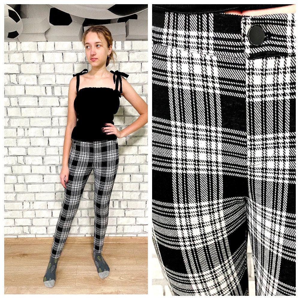 Black and white tartan leggings hotsell