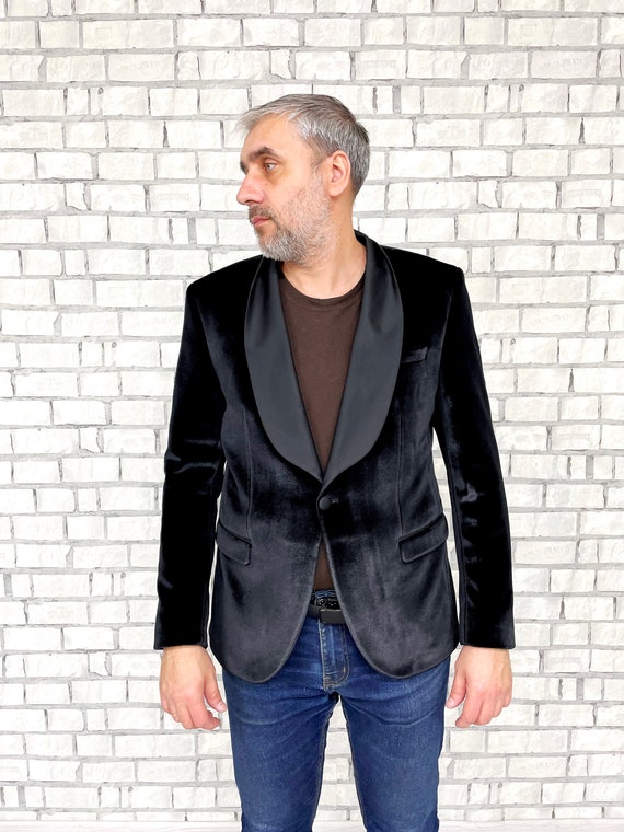 Mens jackets Vintage Mens black velvet blazer bla… - image 2