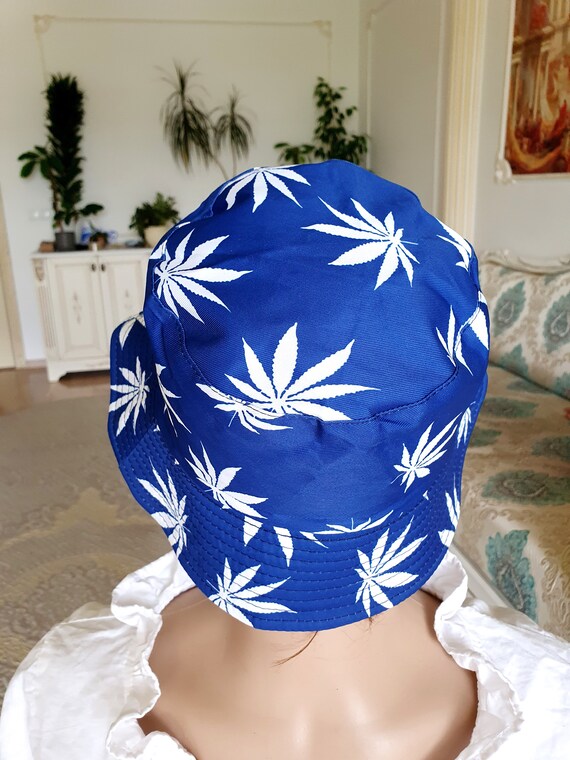blue Hat beach hats Leaf Cannabis Marijuana print… - image 4