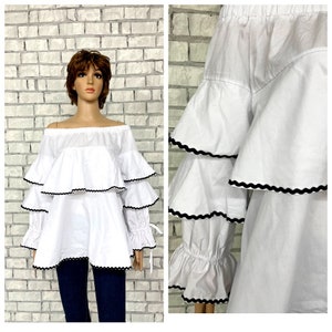 womens shirt L black white Ruffle boho shirt Ruffle blouse lolita blouse classic blouse pirate blouse poet shirt poet blouse evening blouse