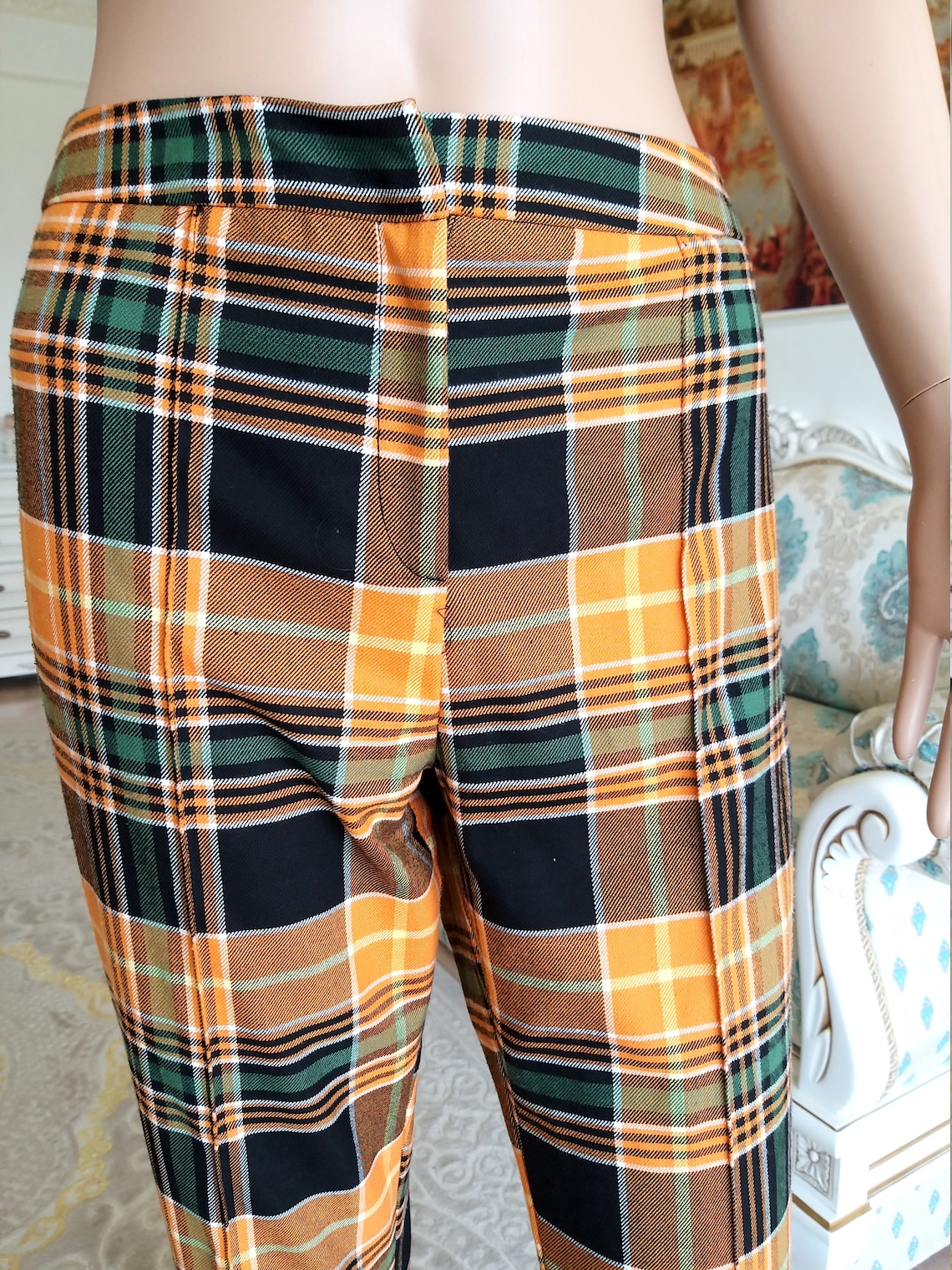 Yellow Pants S womens Plaid Pants Retro Pants womens Pants Etsy