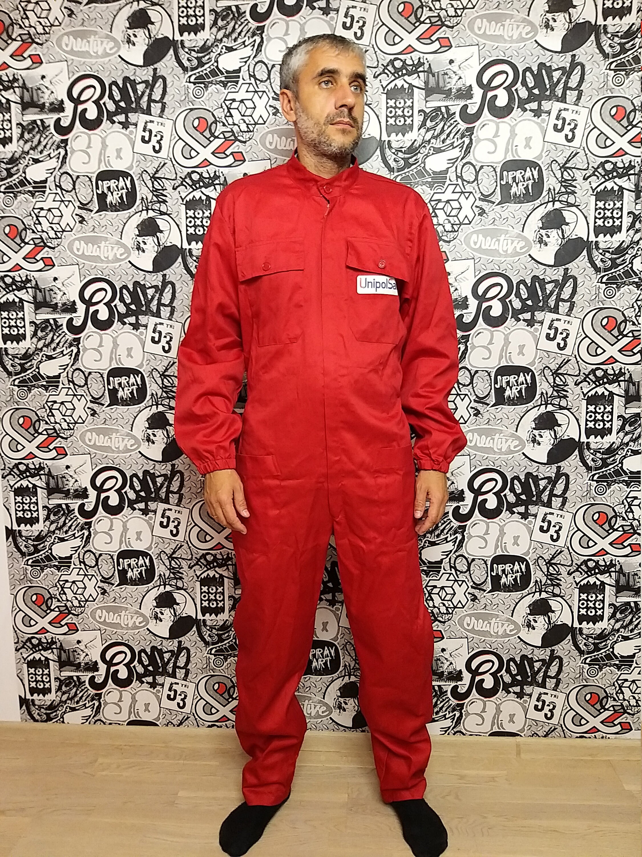 Red Jumpsuit Mens Overalls Zip 