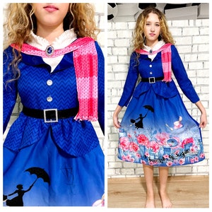 9 y. girl dress mary poppins costume halloween dress mary poppins dress mary poppins Print cosplay party blue fancy dress halloween Clothing
