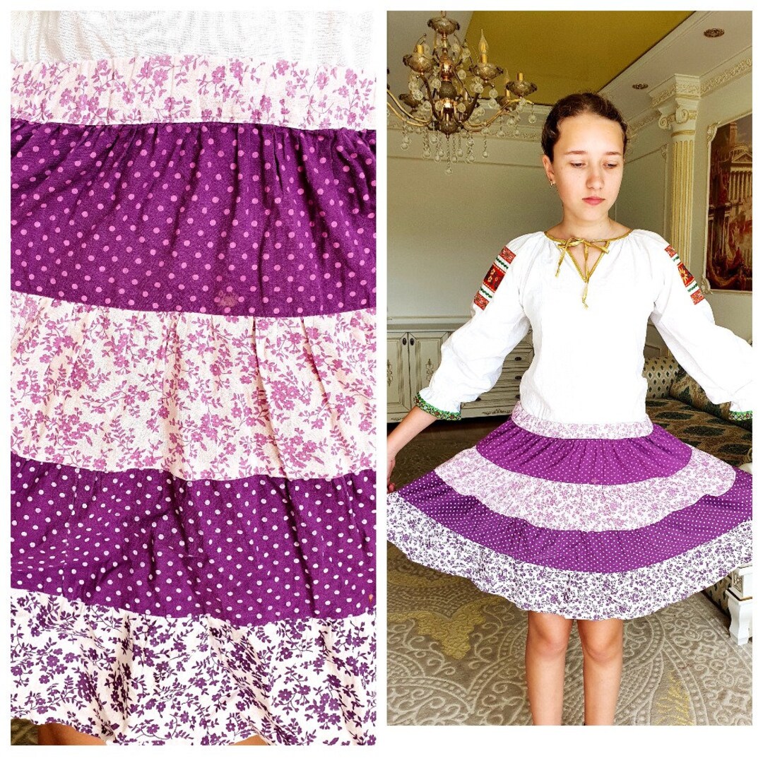Cotton Skirt Skirt Patchwork Skirt Child Skirt Skater Purple Skirt