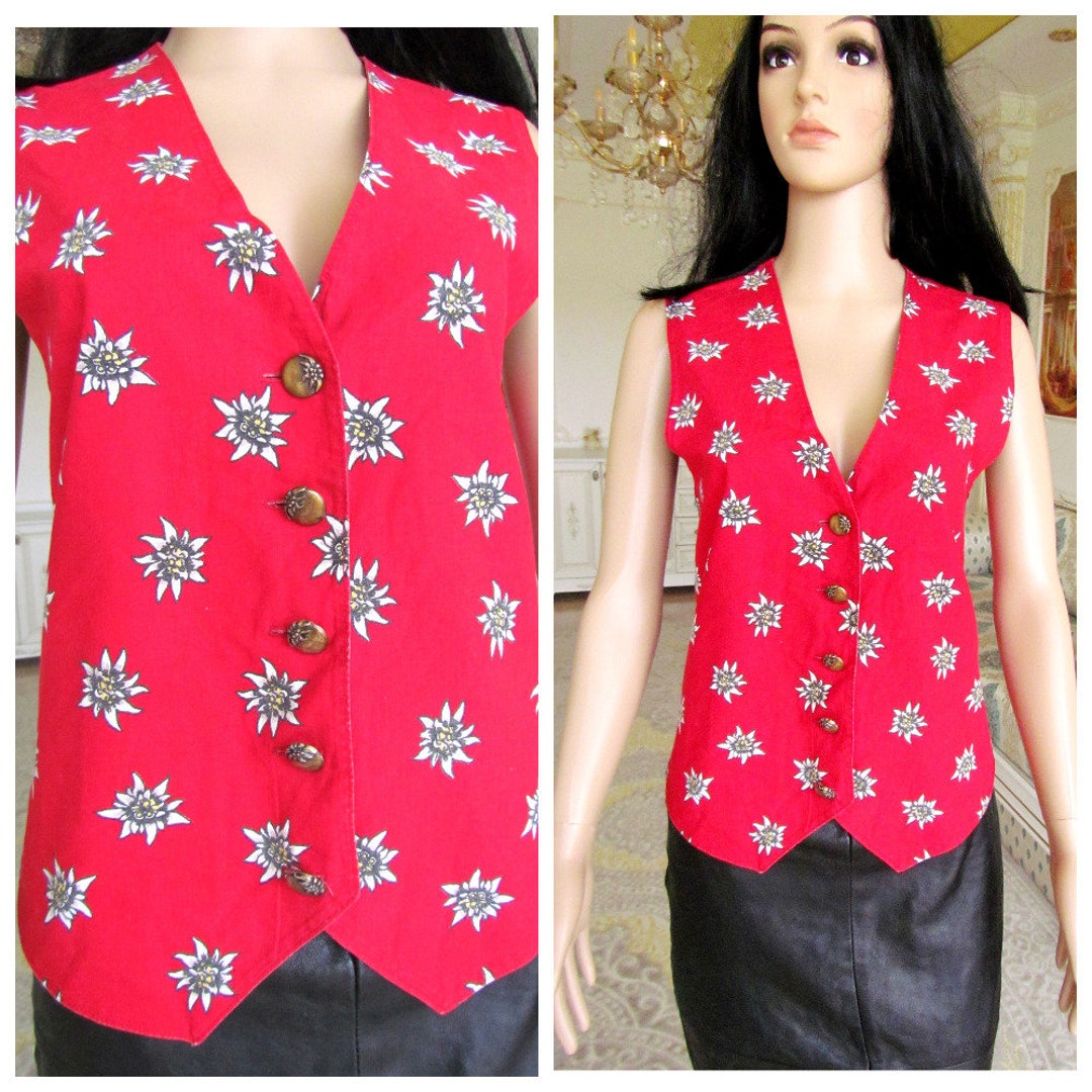 Edelweiss Print Boho Vest Patterned Top Womens Vest Floral Top Floral
