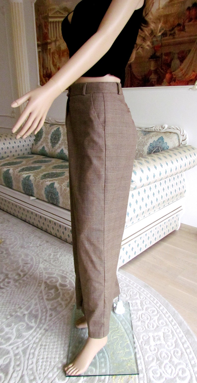 boho pants Chino pants 80s brown Plaid pants suit pants Retro Pants brown Pants Vintage Golf Pants L work Pants Plaid Trousers image 7