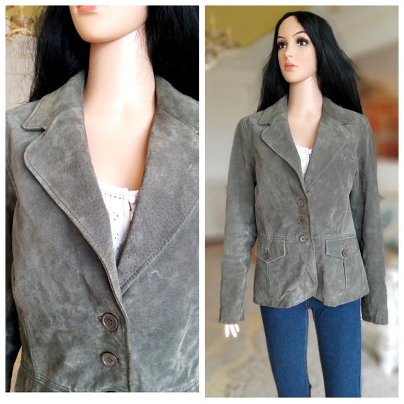 womens Leather blazer suede blazer retro blazer wo