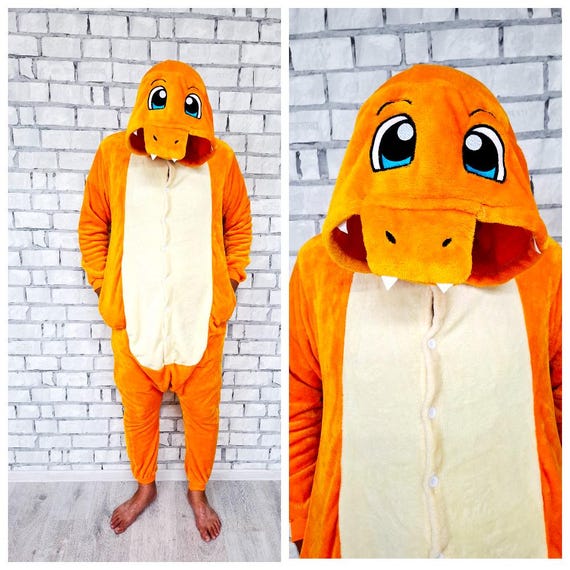 ADULT Charmander Pokemon Costume L XL Party Pokemon Charmander Kigurumi Pajamas Sleepwear Halloween Costume Cosplay Jumpsuit Etsy