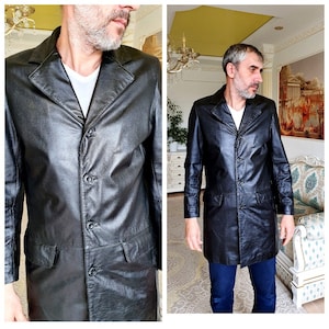 Mens Leather coat Vintage black Leather Jacket S/M Leather overcoat Mens Leather Blazer Sports Coat