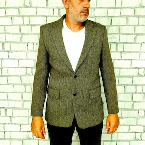 Chaqueta de tweed Harris caqui, blazer para hombre M, chaquetas para hombre, blazer de lana con pata de gallo, chaqueta de lana, abrigo vintage de pata de gallo, abrigo a cuadros para hombre