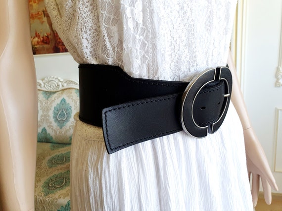 black leather belt Corset belt L women Leather Be… - image 3