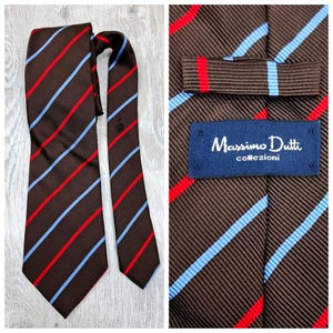 massimo dutti tie Spain mens Necktie Fathers Day Gift collectible tie vintage holiday tie   wedding tie Brown tie striped tie groom tie