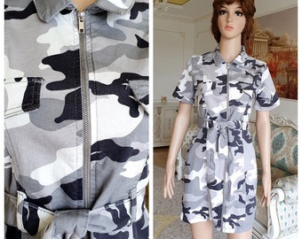 Sister Gift jean dress S Denim dress womens dress zipper dress camouflage dress Camo dress casual dress beach dress Military dress